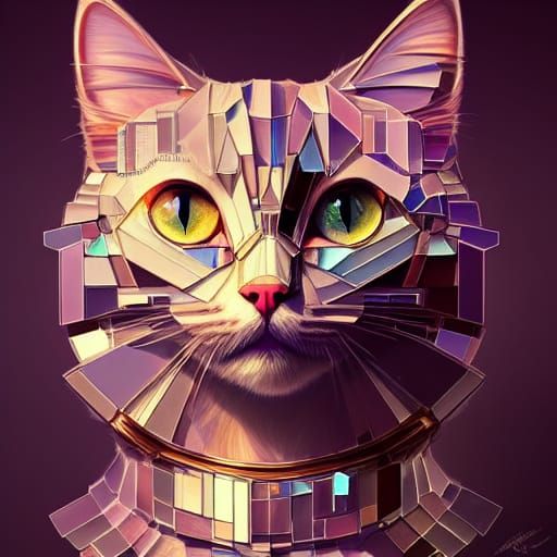 Crystalline Cat Portrait in Cosmic Lighting