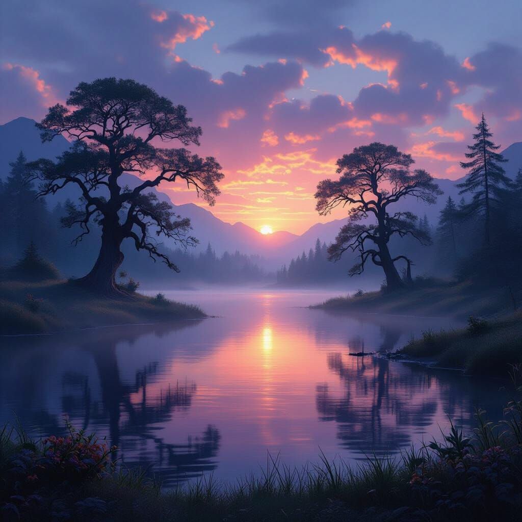 Ethereal Dawn Landscape Digital Painting