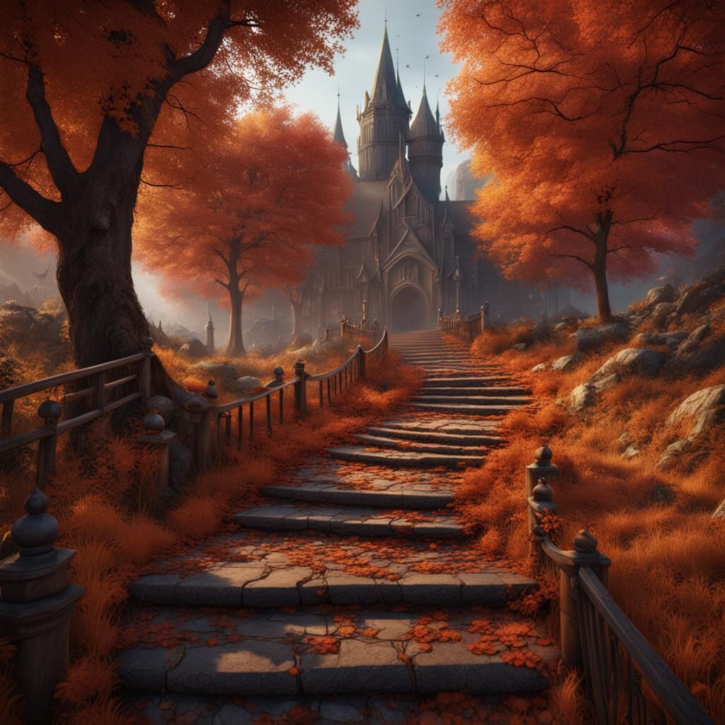 Enchanting Autumn Path in Fantasy Concept Art