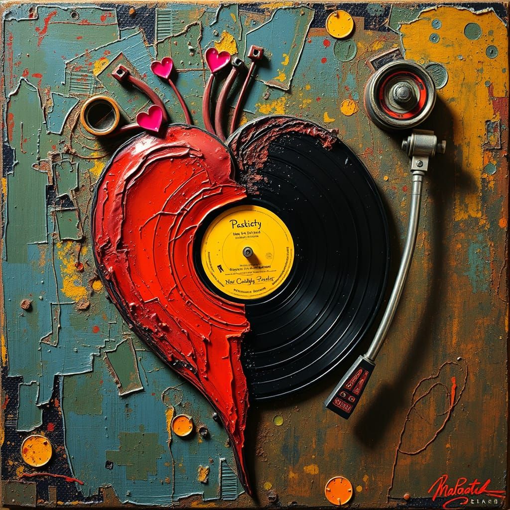 Record player impasto heart expressionism