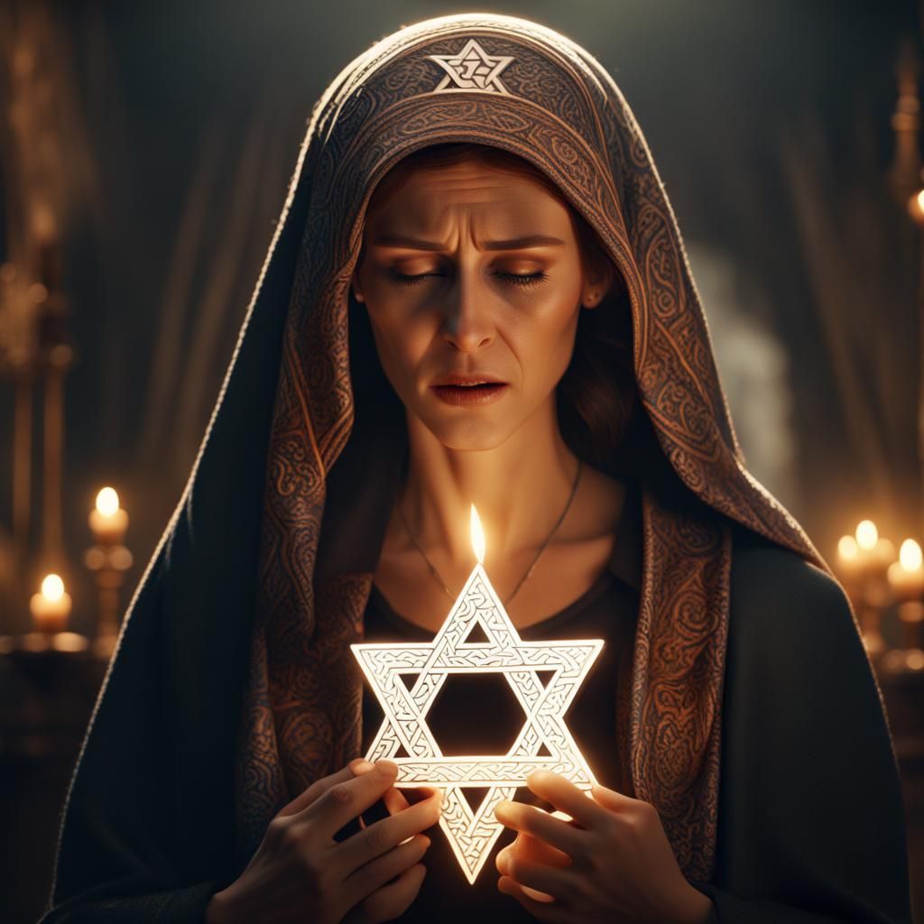 Jewish Woman Praying Under Star of David
