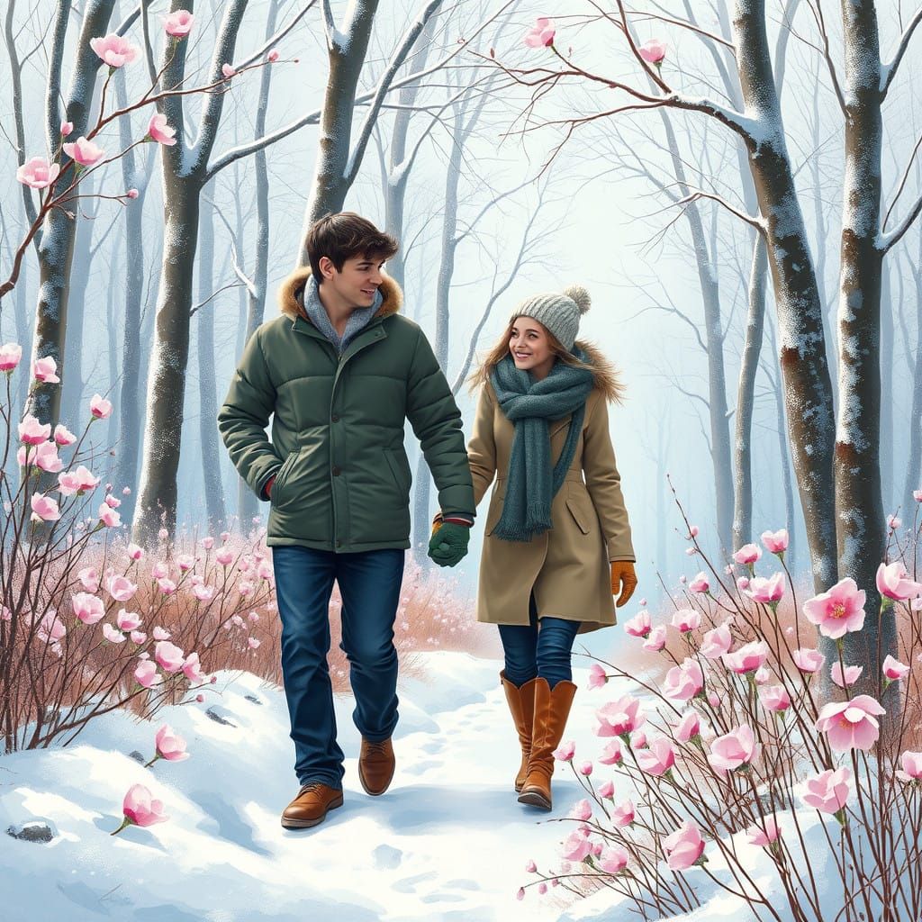 Winter's Whimsical Awakening in Snowy Forest