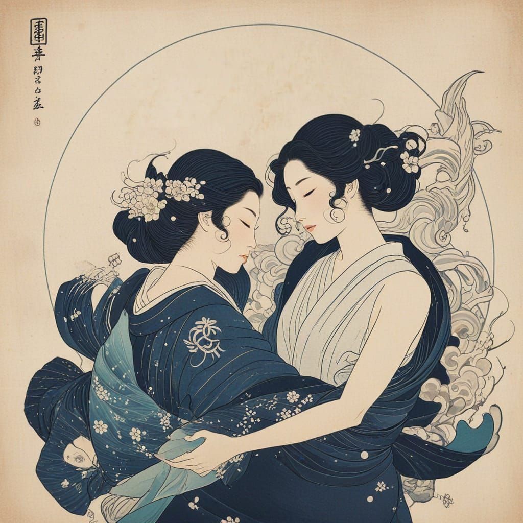 Ichthyocentaurs Under Tropical Zodiac in Vibrant Ukiyo-E Sty...