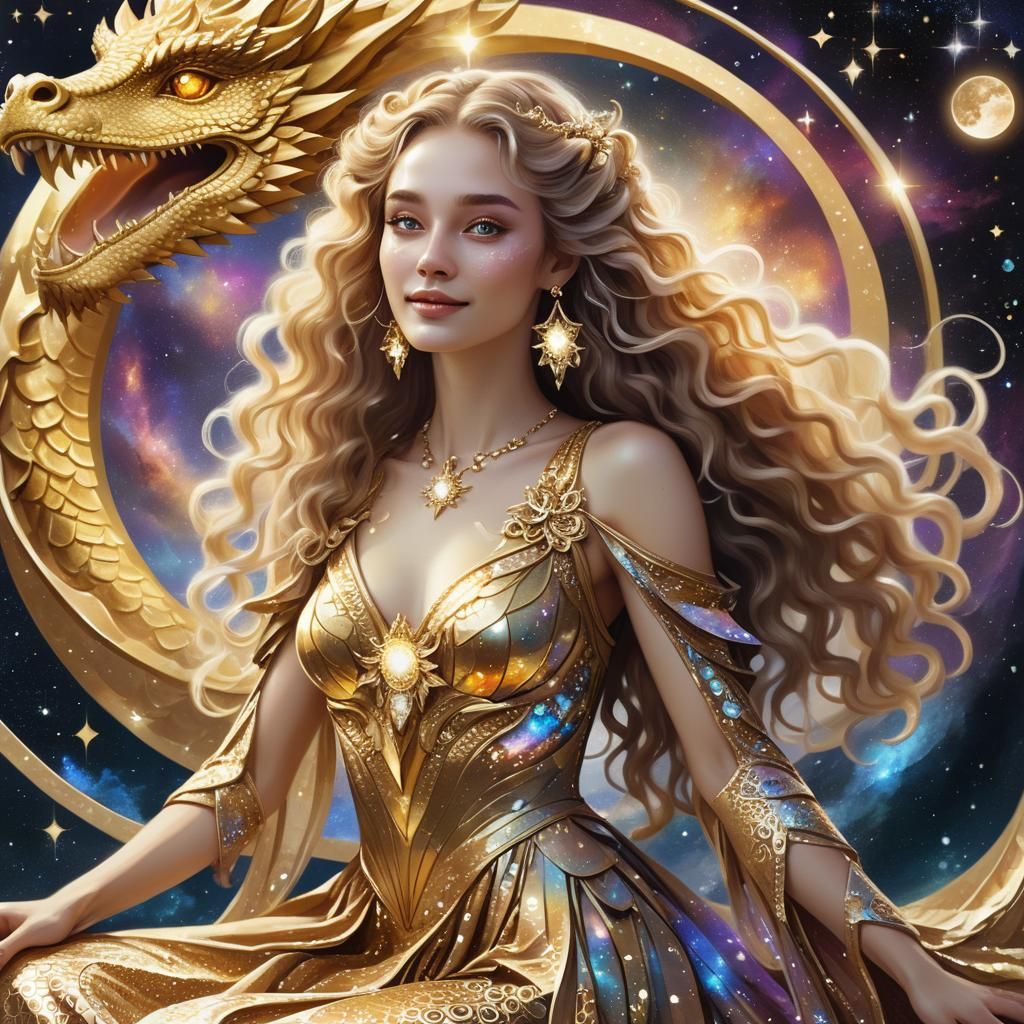 Celestial Woman in Golden Dress Concept Art