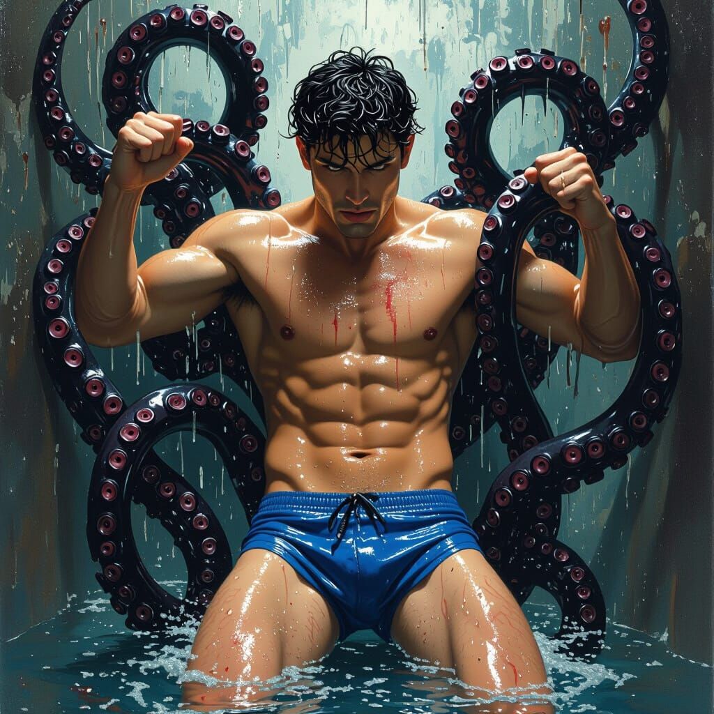 Tentacles Capture a Wet Man in Bio-Mechanical Horror Style