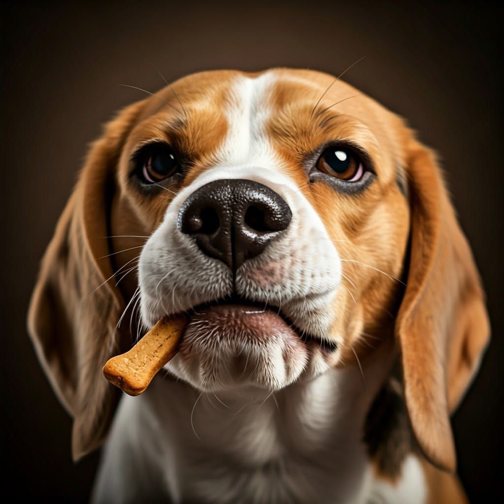 Beagle's Comedic Concentration in High-End Pet Portrait Styl...