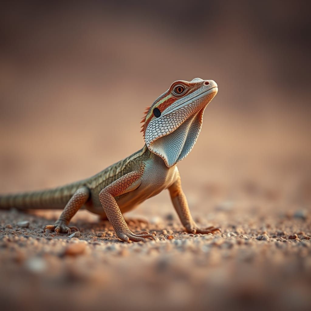 Stealthy Frilled-Neck Lizard in Desert Habitat