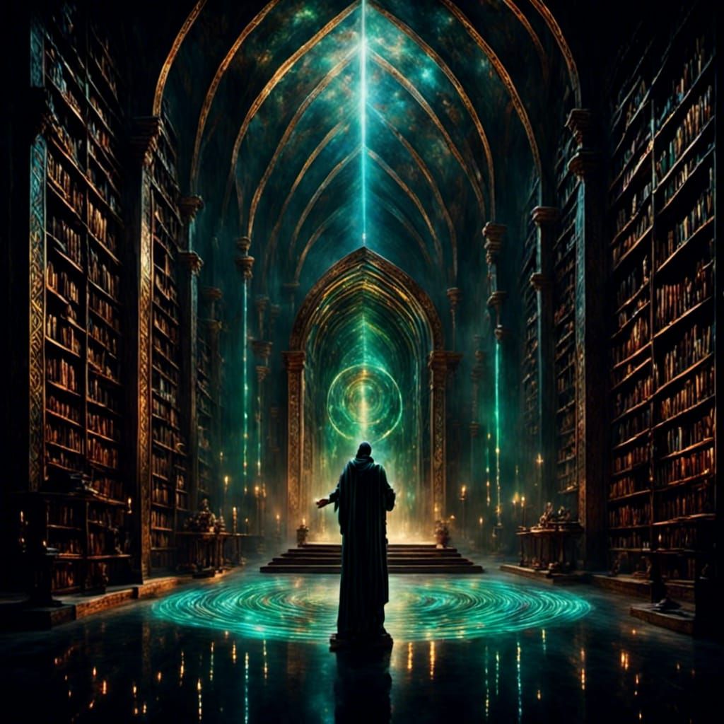 Ancient Library with Holographic Technology