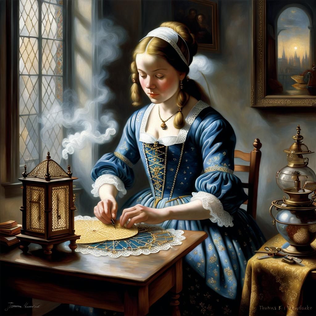 Ethereal Lacemaker Painting in Classic Style