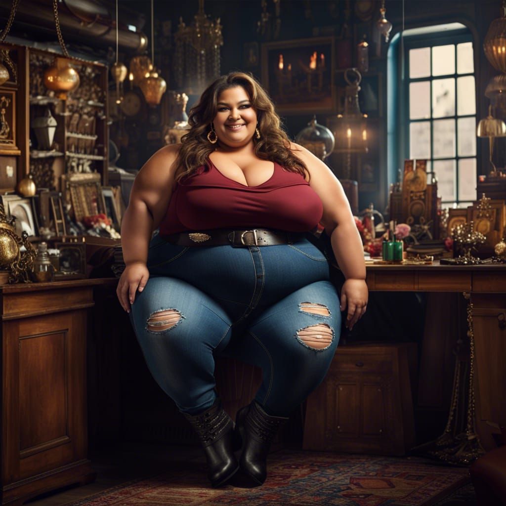 Plus-Size Woman in Department Store, Detailed Matte Painting