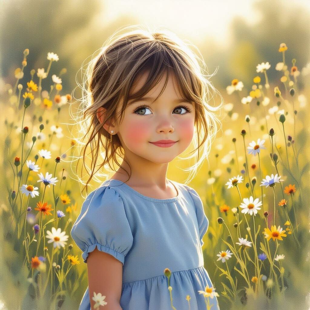Whimsical Girl in Sunlit Meadow