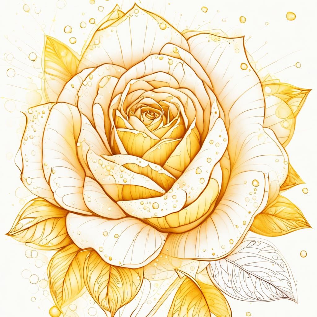 Minimalist Rose Line Art With Diamond Dew Drops