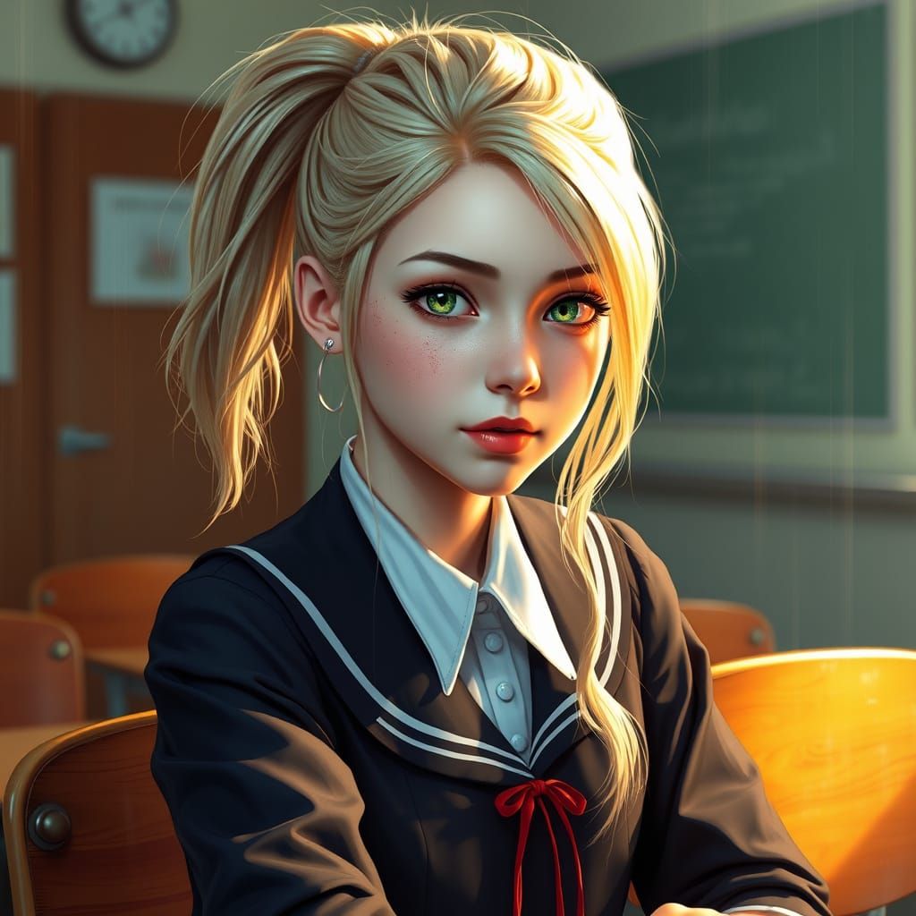 Young Student Portrait in Hyperdetailed Art Style