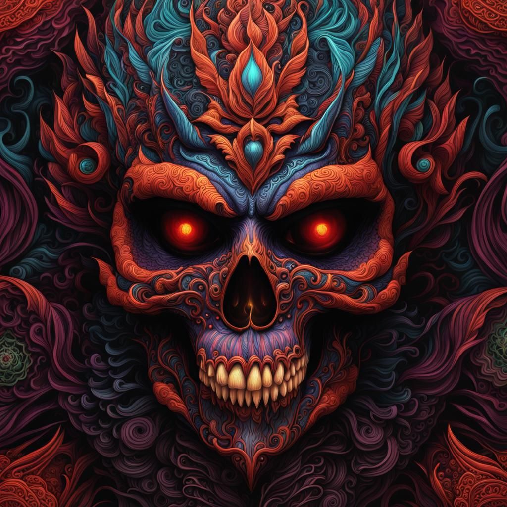Scary Pazuzu Portrait in DMT Zentangle Art