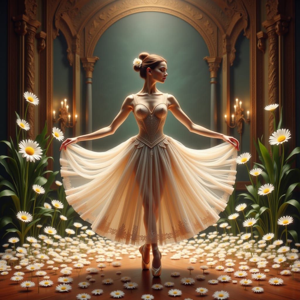 Enchanted Elegance: Juliana's Graceful Dance Amongst Daisies