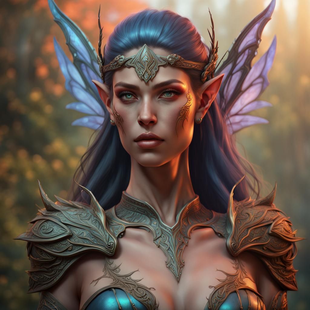 Fantasy Elf Warrior Woman in Detailed Matte Painting
