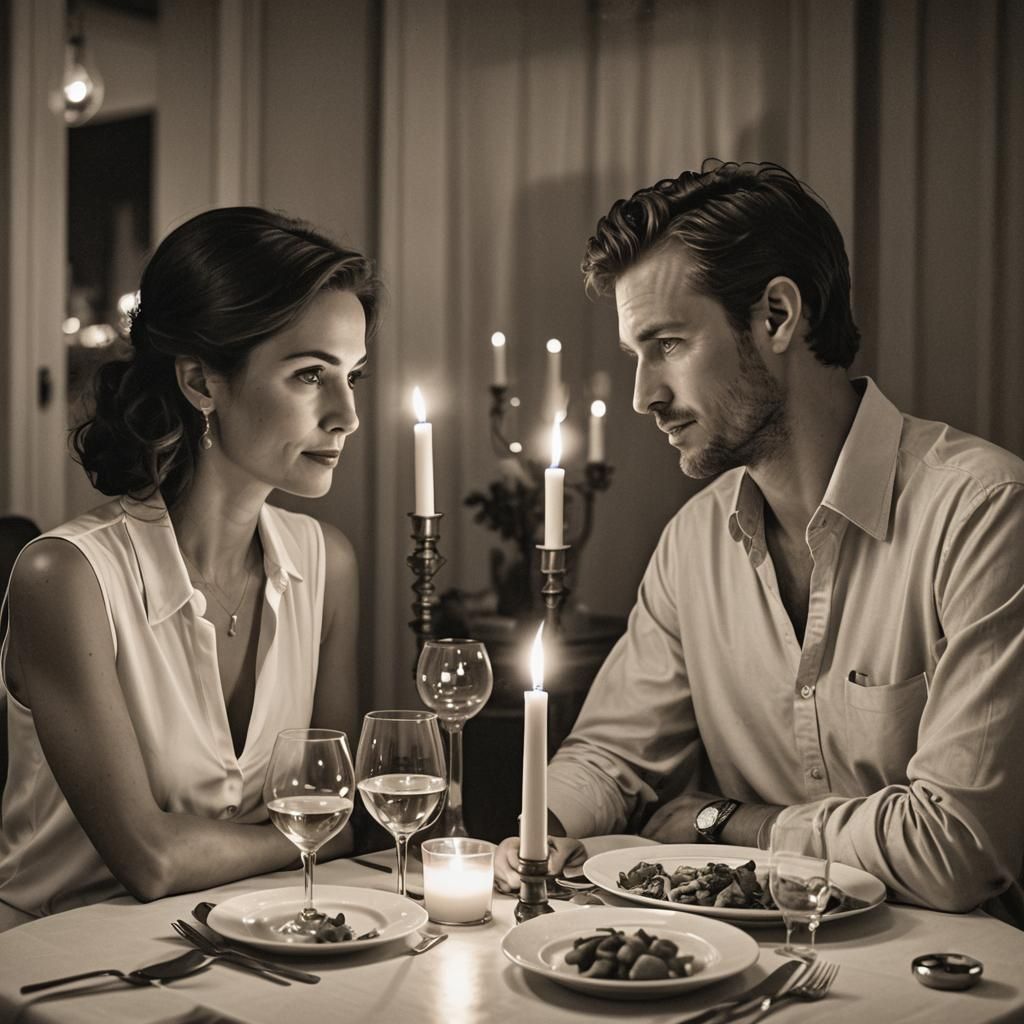 Romantic Dinner in Precisionism Style with Candlelight