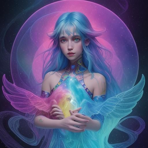 Colorful Holographic Fantasy Creatures by Waterfall