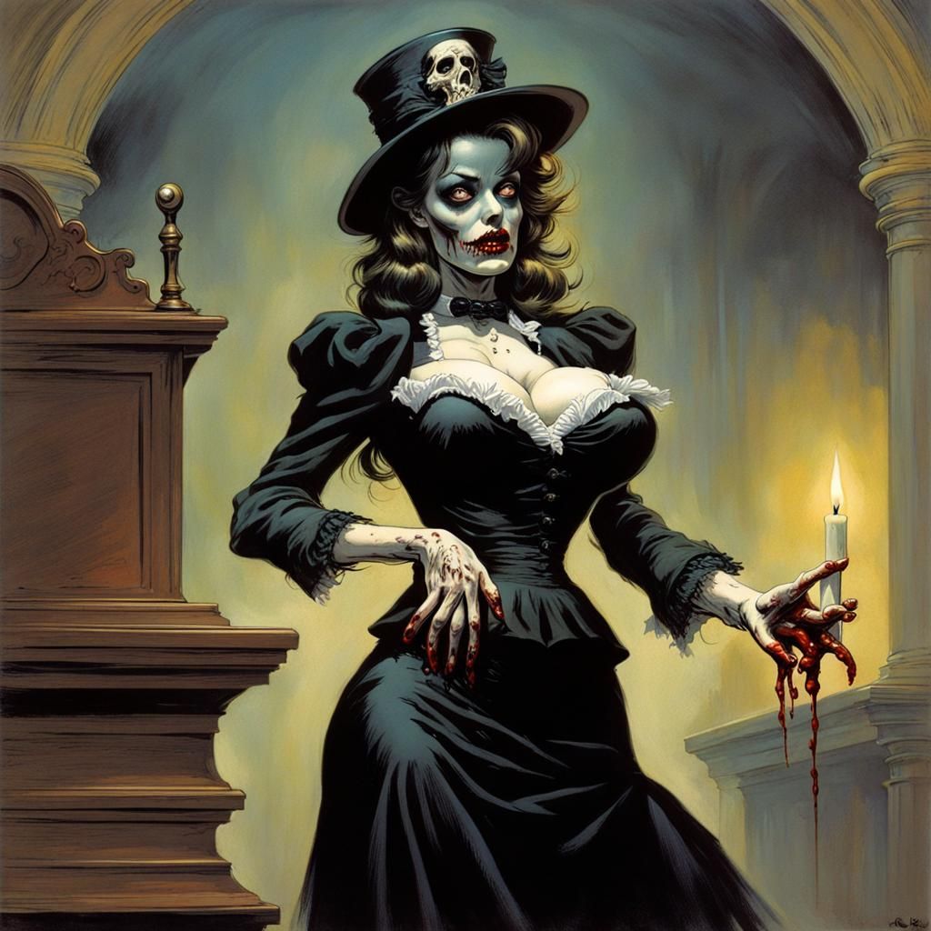Victorian Zombie Girl at Funeral, Comic Book Art