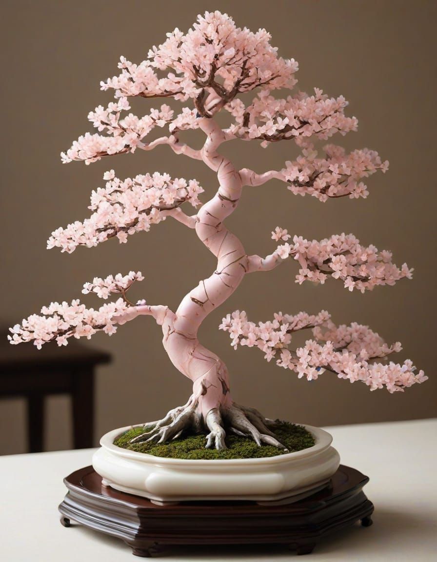 Exquisite Pink Jade Z Tree Sculpture in Minimalistic Chamber