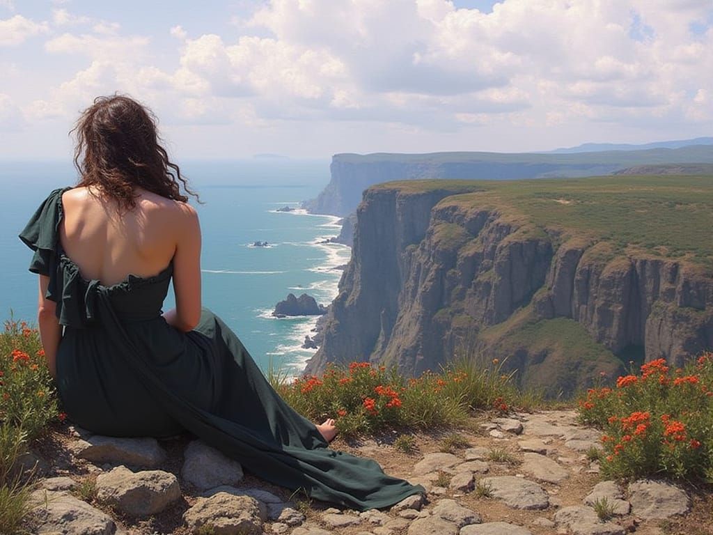 Woman Contemplates Horizon in Golden Light