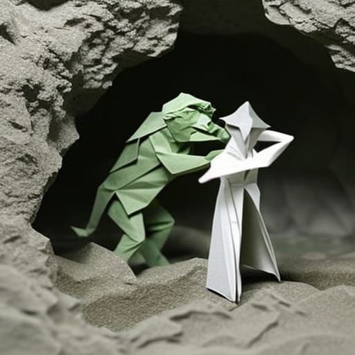 Frodo vs Gollum in Cave, Origami Art