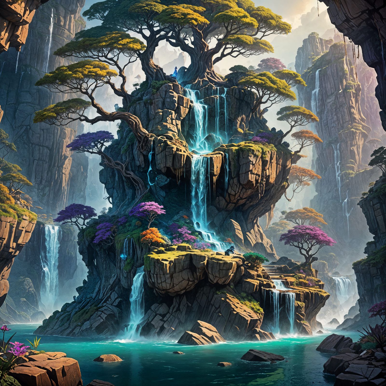 Cliffside Falls on a Flying Island in Fantasy Art
