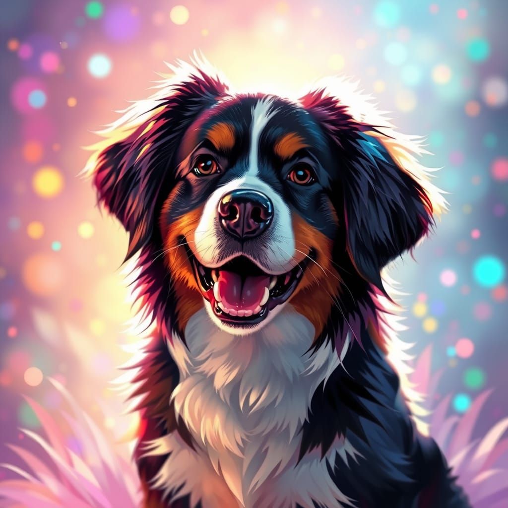 Whimsical Bernese Mountain Dog in Vibrant Fantasy Manga Styl...