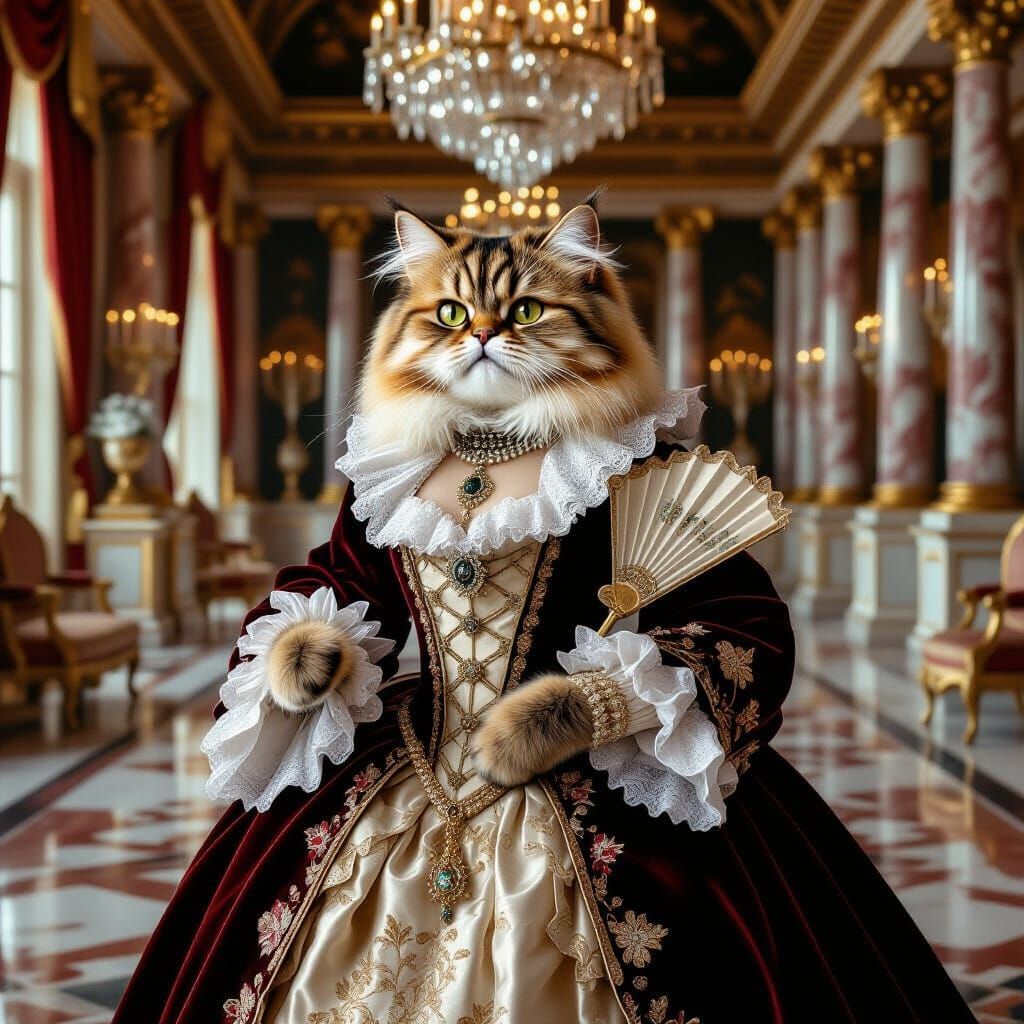 Renaissance Persian Cat in Lavish Ballroom