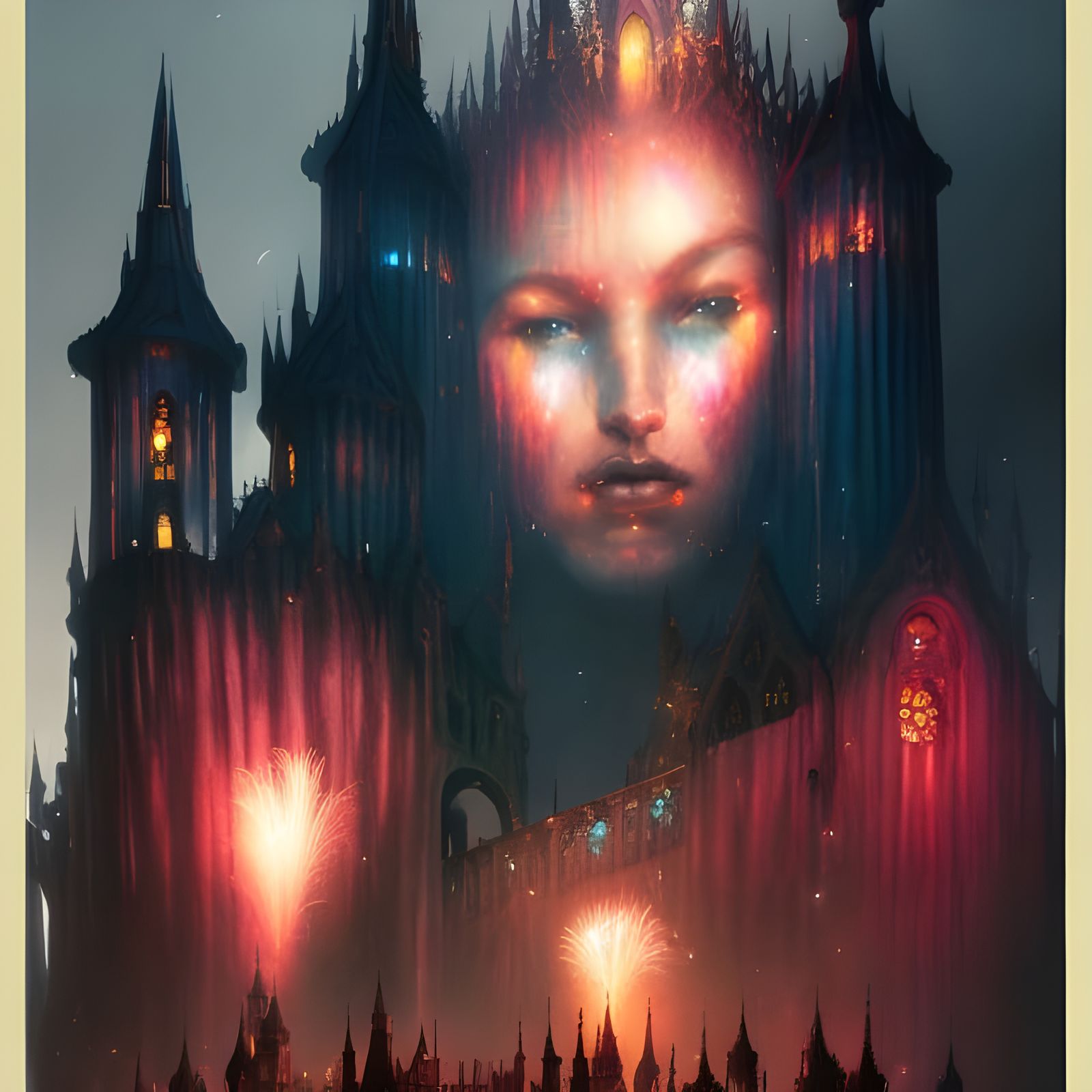 Magical Fireworks Over Castle: Digital Art
