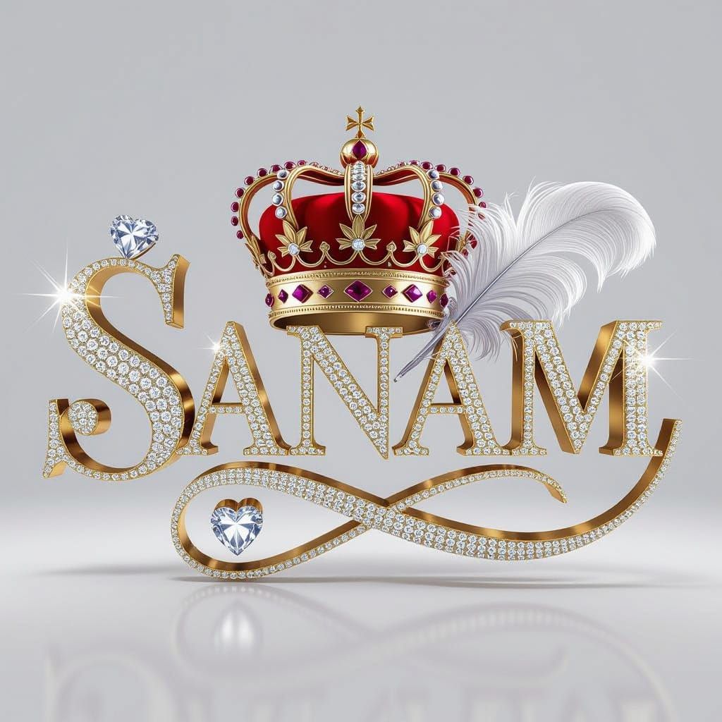 Opulent 3D Rendering of "Sanam" with Royal Crown