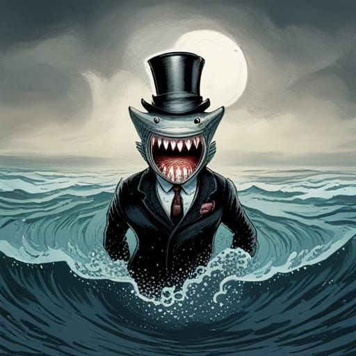 Cartoon Shark in Suit, Comic Book Style