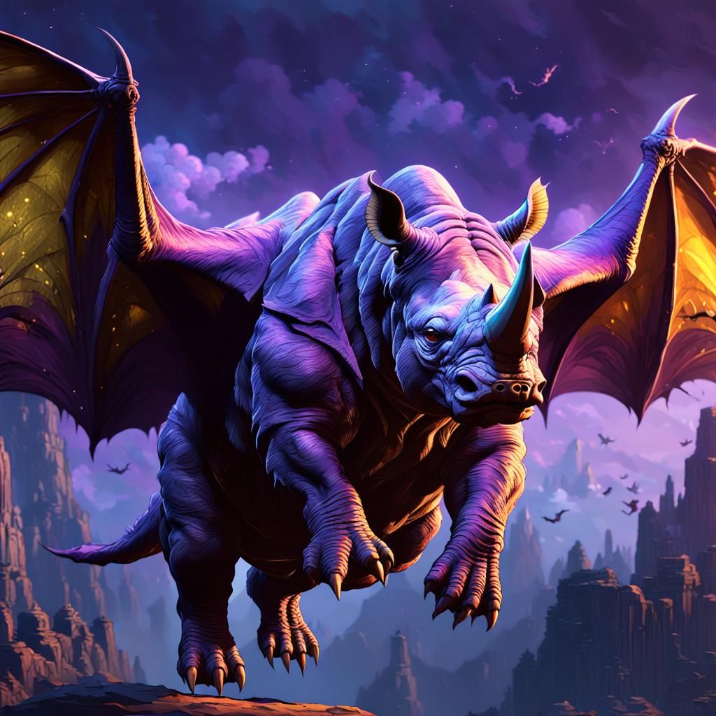 Flying Rhino: Dark Fantasy Concept Art