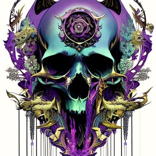 Intricate Purple Skull Digital Painting