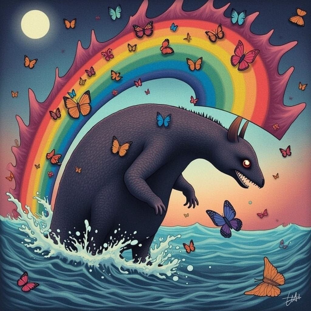 Platypus Attacked by Rainbow in Ito Style