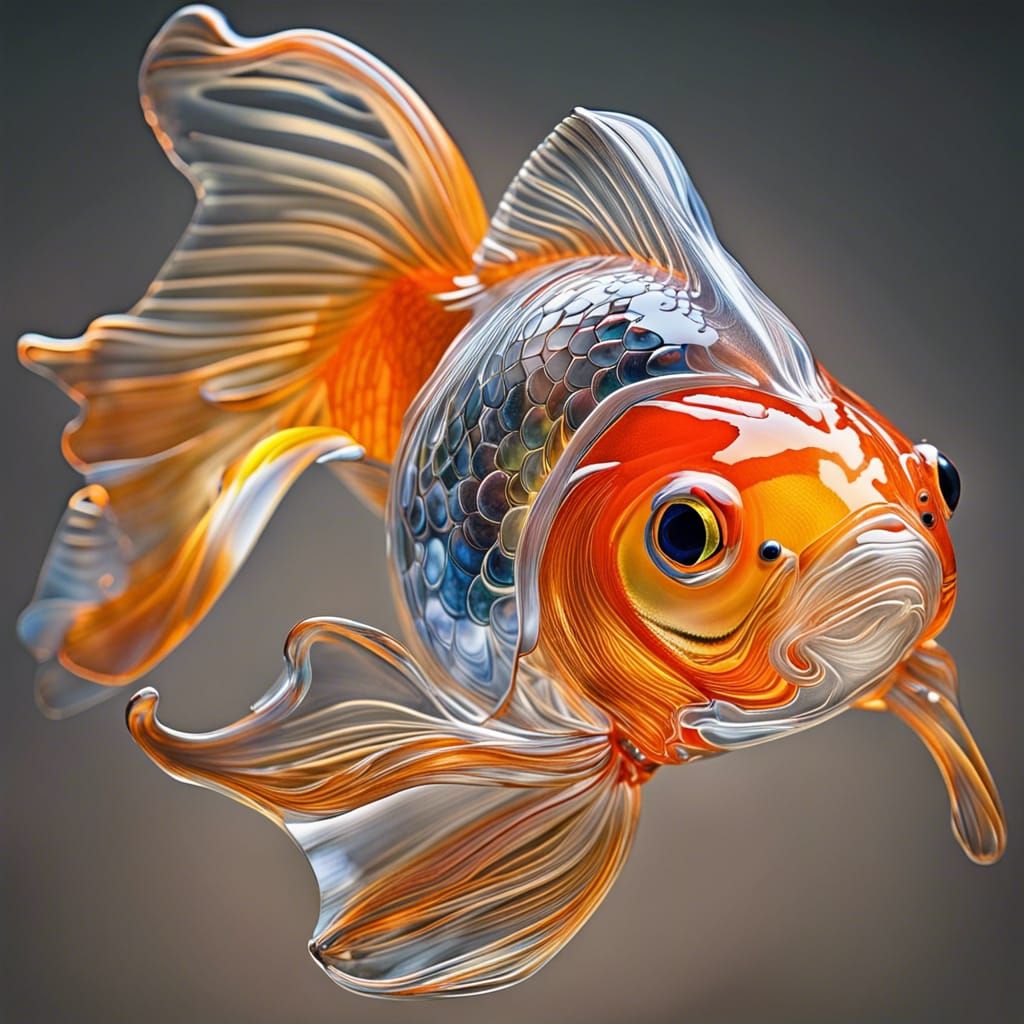 Transparent Goldfish Macro in Blown Glass Style