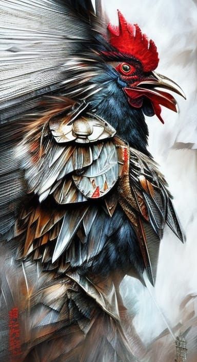 Armored Rooster Warrior in Dramatic Digital Illustration