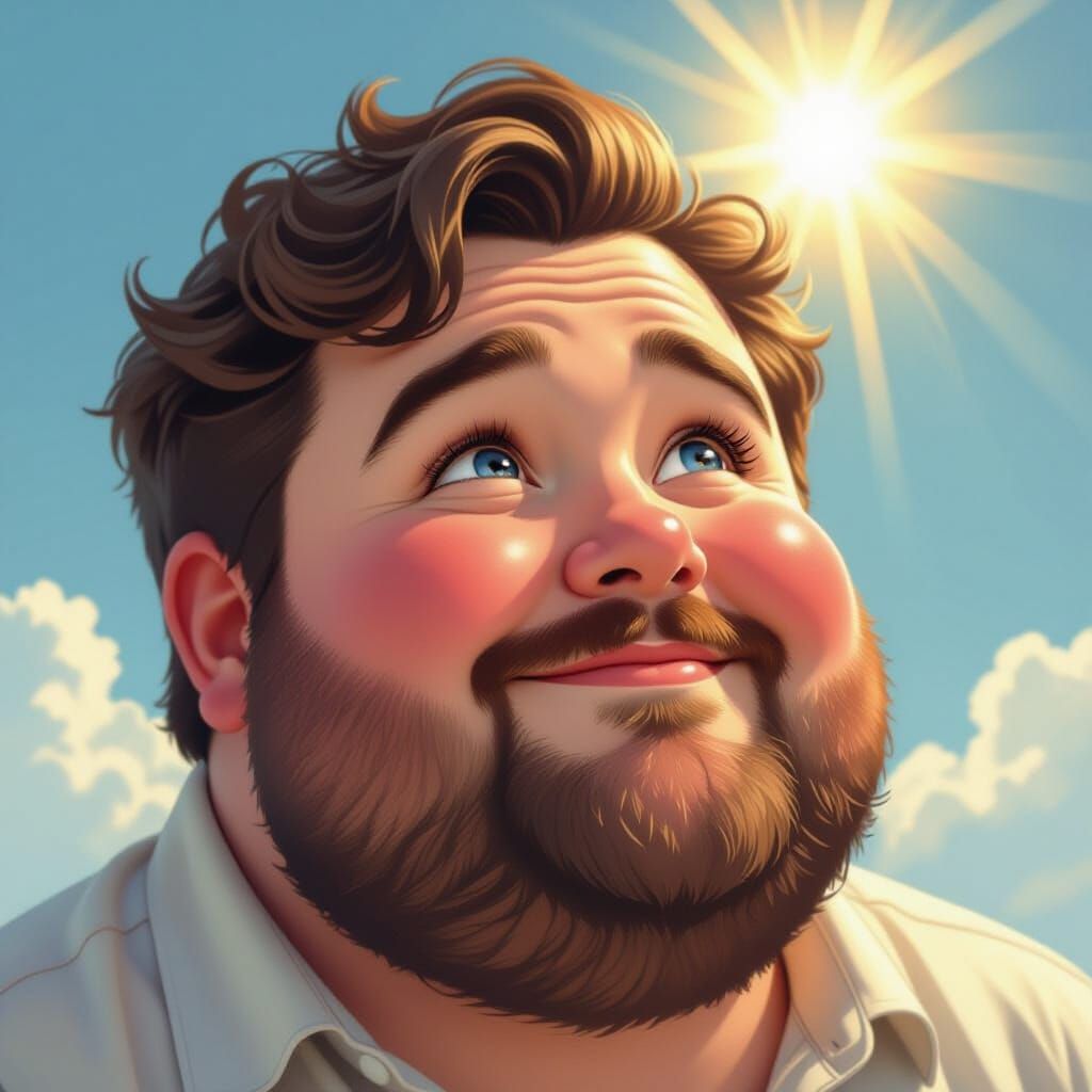 Hopeful Man with Impasto Texture in Divine Light