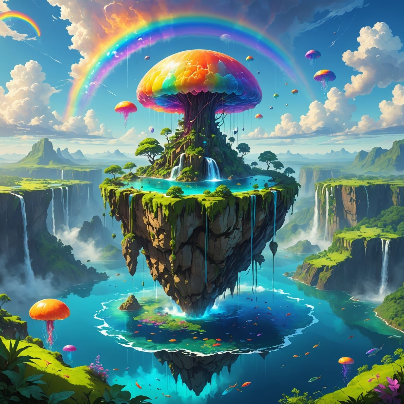 Dreamy Floating Island with Reverse Waterfall