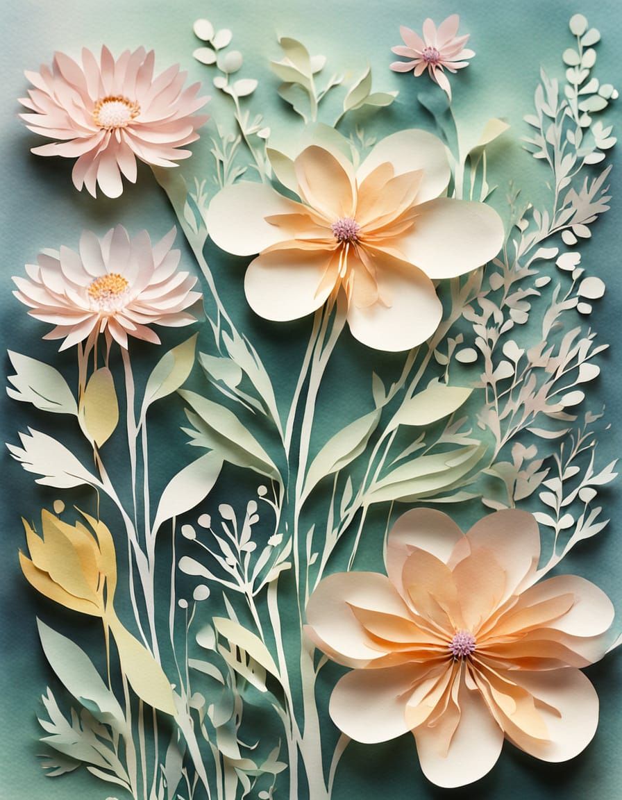 Kirigami Wildflowers in Watercolor Style