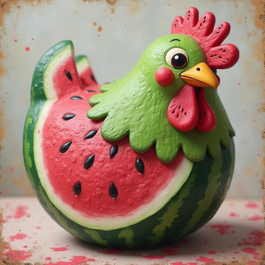 Whimsical Watermelon Chicken Mashup in Pop Art Style