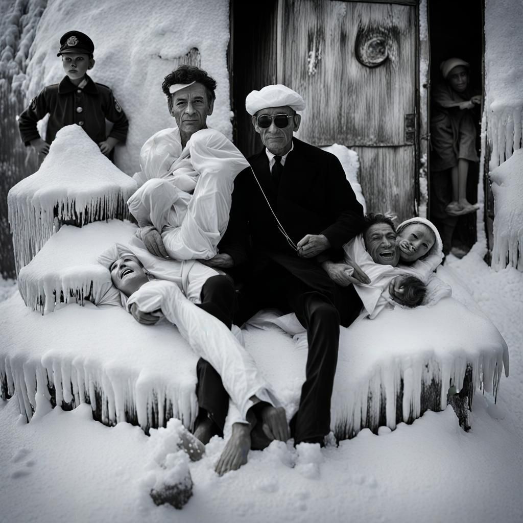 Surreal Fairies Trapped Under Ice, in Pop Art Style