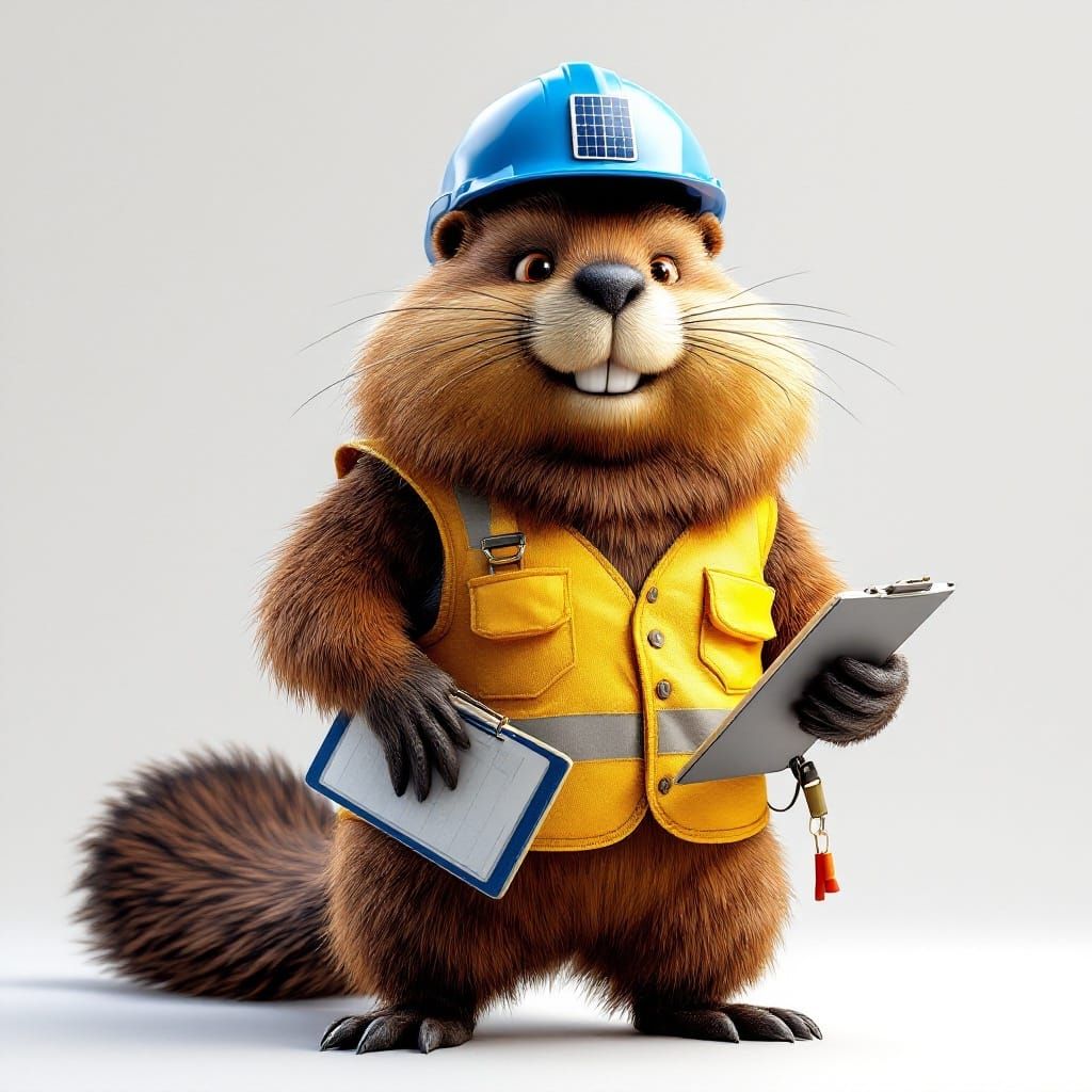 Confident Beaver in High-Viz Vest and Hard Hat