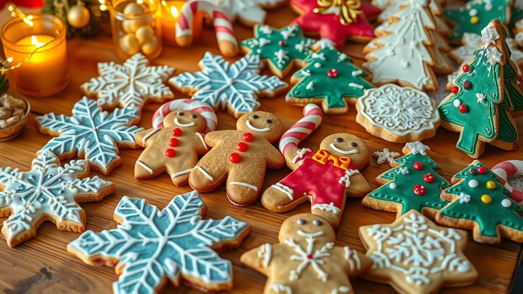 Festive Christmas Cookies on Rustic Table, Vintage Style
