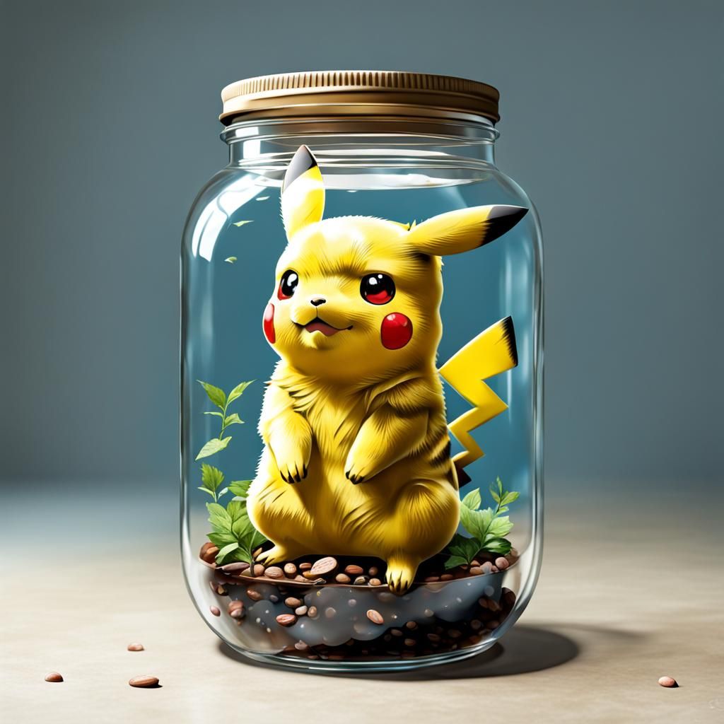 Realistic Pikachu in a Jar