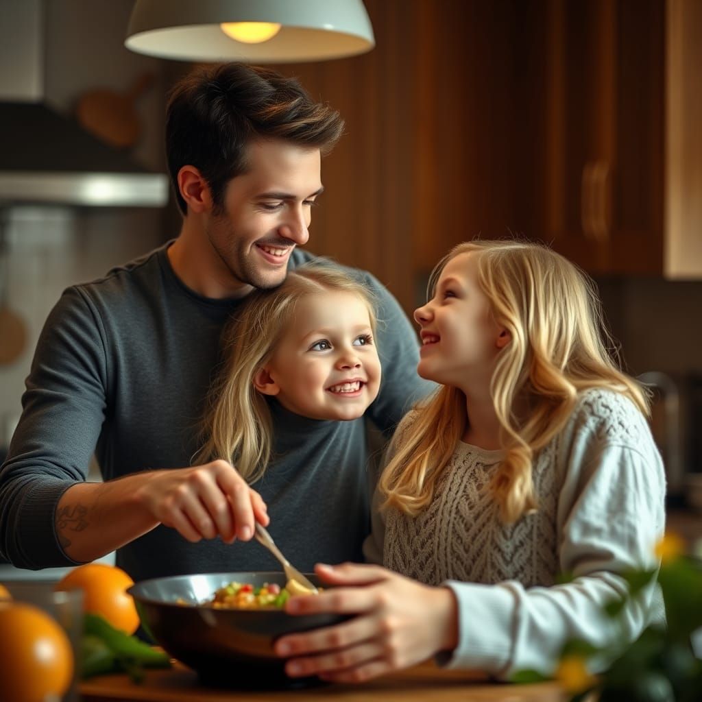 Warm Family Moment in a Cozy Kitchen