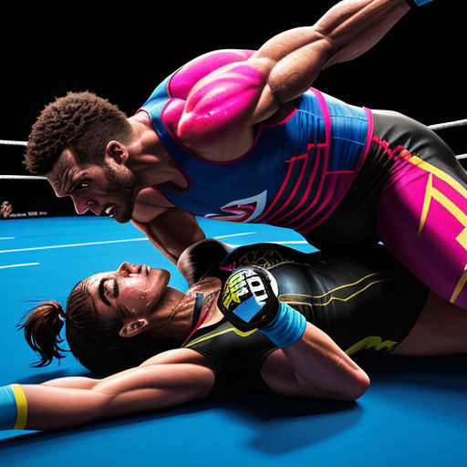 Intense Mixed Wrestling Match in Hyperrealistic Splash Art