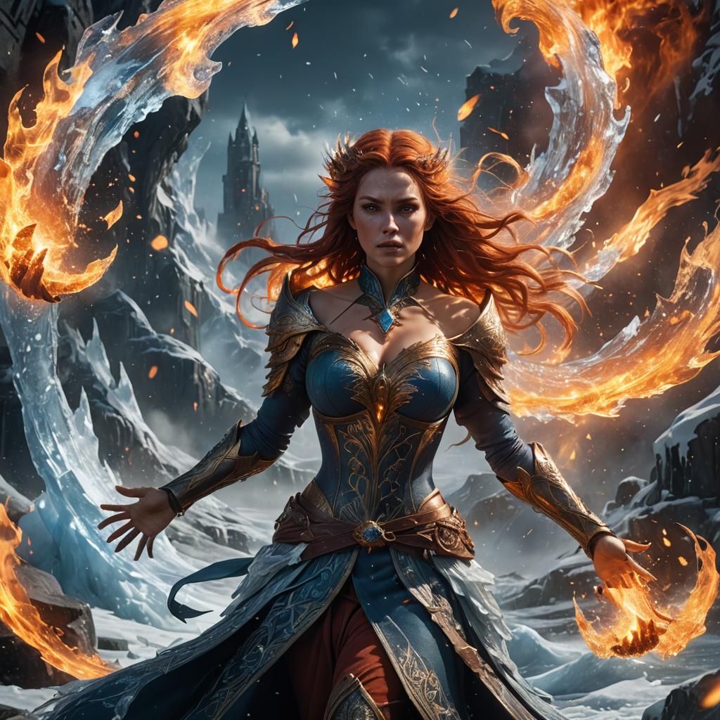 Enchantress Unleashes Explosive Ice and Fire Wave