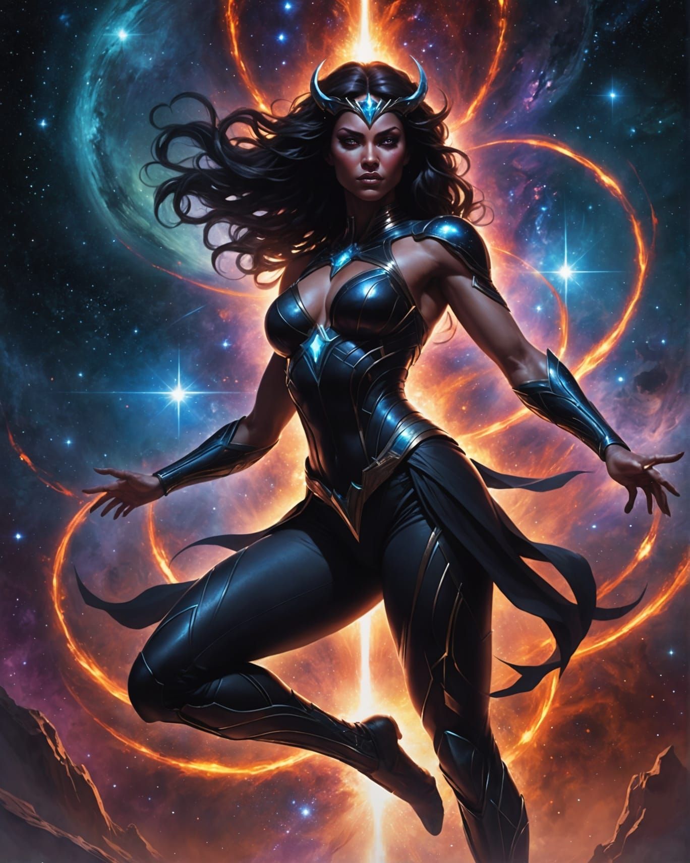 Majestic Female God of the Stars in Cosmic Glory