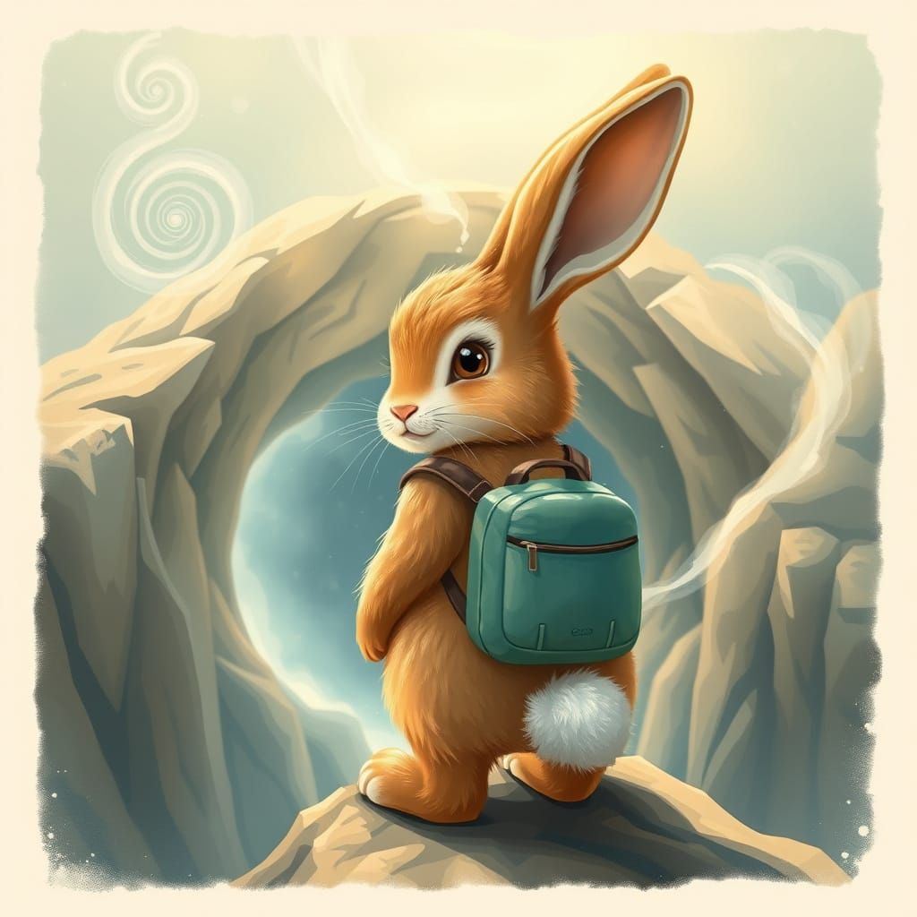 Bunny Discovering a Portal in Vintage Poster Style